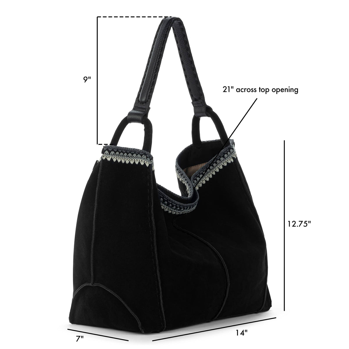 The Sak Los Feliz Large Tote - Leather - Black Suede Blanket Stitch