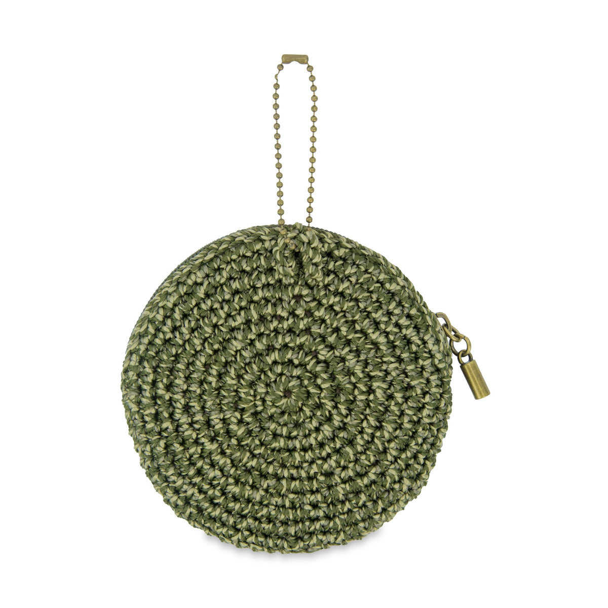 The Sak Circle Coin Pouch - Hand Crochet - Moss Static Suede Heart