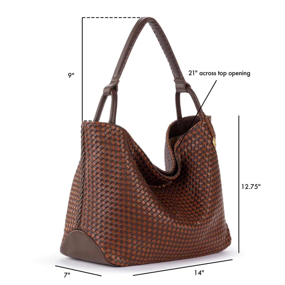 The Sak Los Feliz Large Tote - Leather - Woven Mahogany Cognac