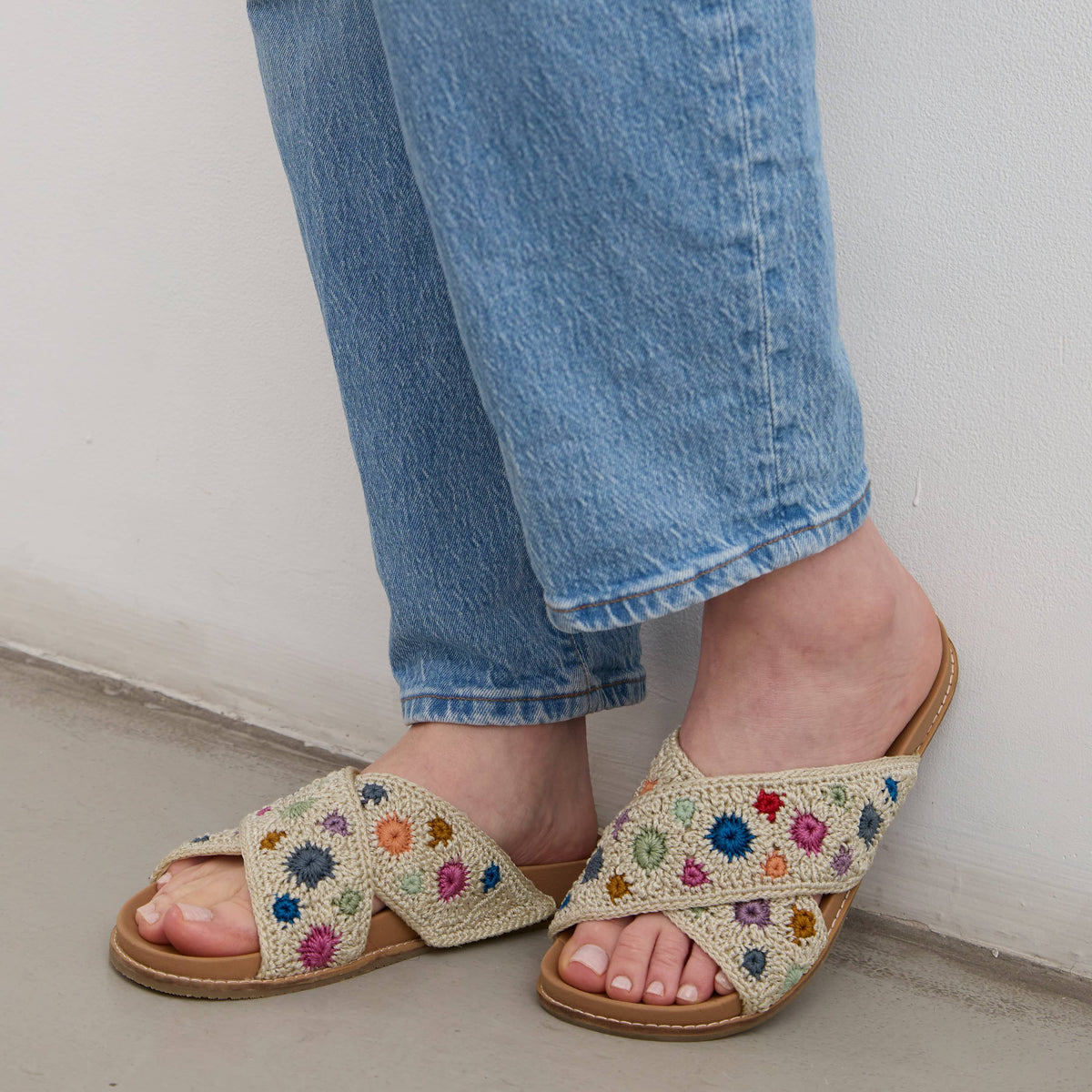 The Sak Penelope Sandal - Hand Crochet - Natural Multi Flowers