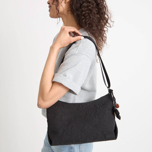 Sakroots Banyan Hobo - EcoTwill - Black Flower Blossom Quilted