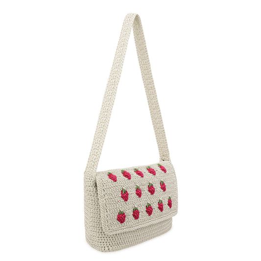 The Sak Marlow Flap Shoulder Bag - Hand Crochet - Natural Strawberries