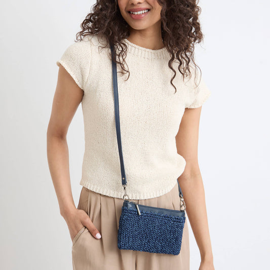 The Sak Vita Convertible Wristlet - Hand Crochet - Denim Tonal Straw