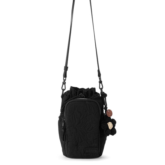 Sakroots Banyan Drawstring Crossbody - EcoTwill - Black Flower Blossom Quilted