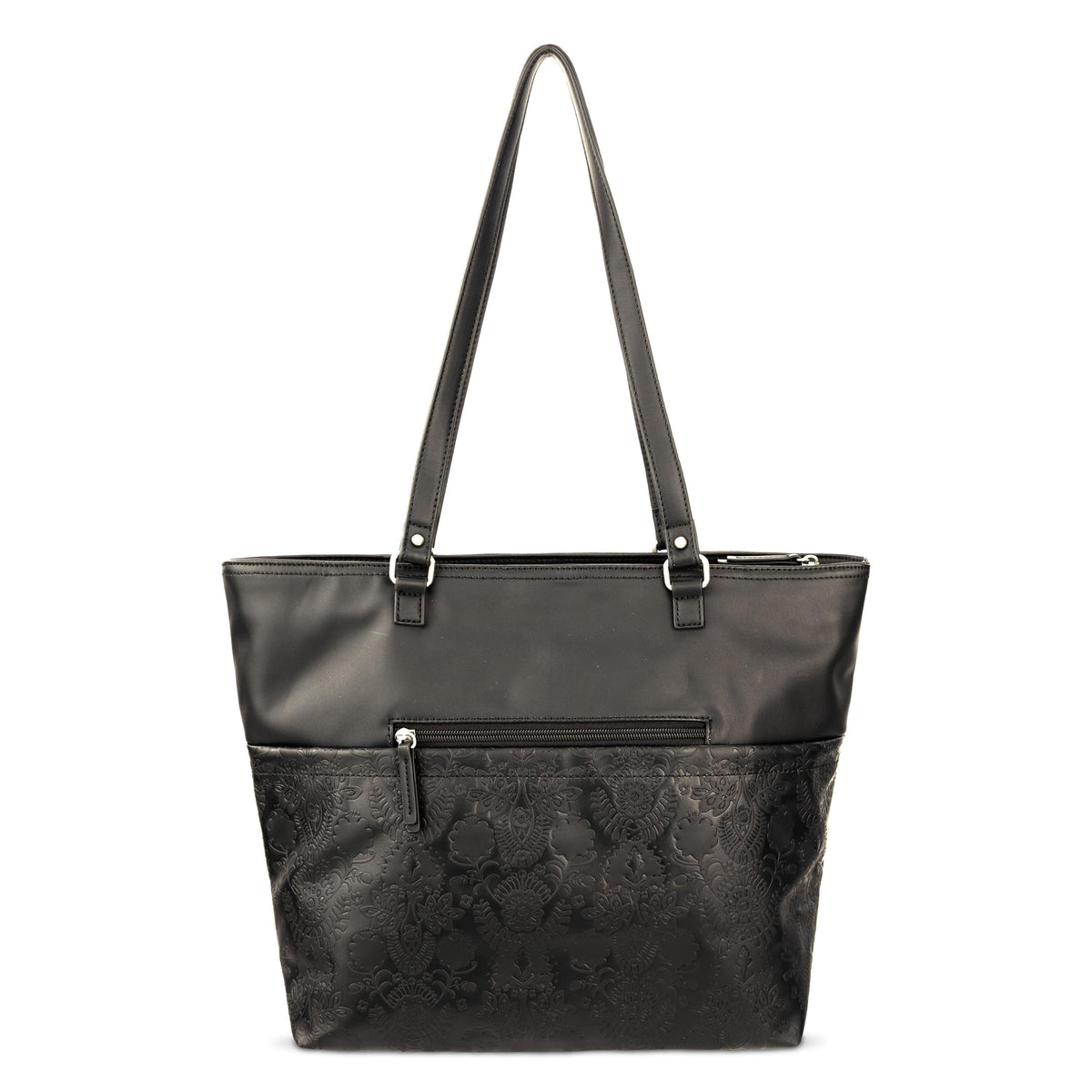 Sakroots Banyan Shoulder Tote - EcoTwill - Black Floral Embossed