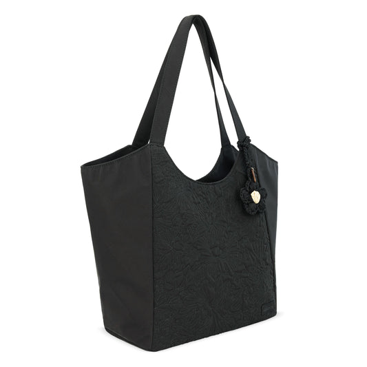 Sakroots Roma Large Tote - EcoTwill - Black Flower Blossom Quilted