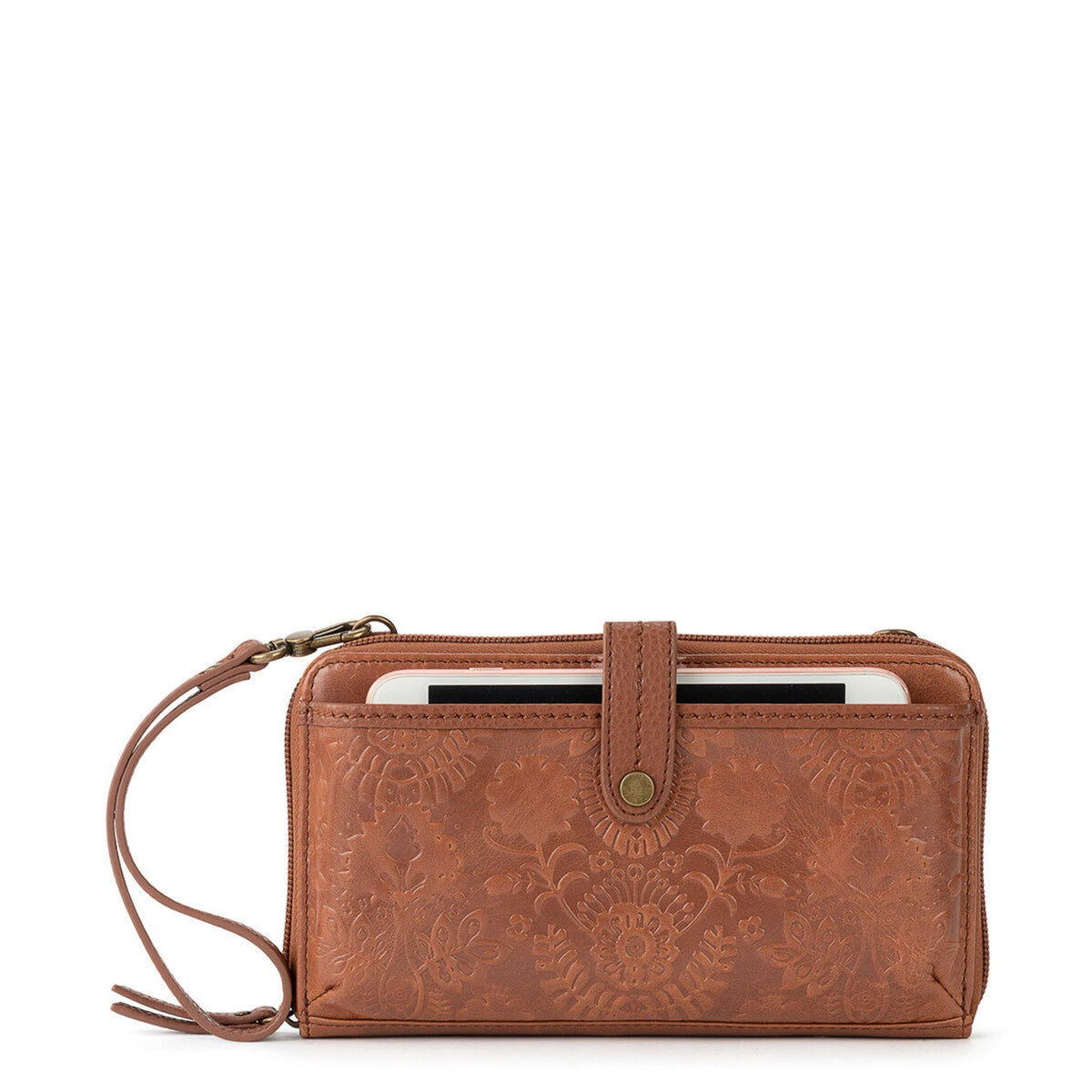 The Sak Iris Smartphone Wallet - Leather - Tobacco Floral Embossed