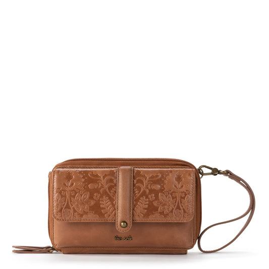 The Sak Sequoia XL Smartphone Wallet - Leather - Tobacco Floral Embossed