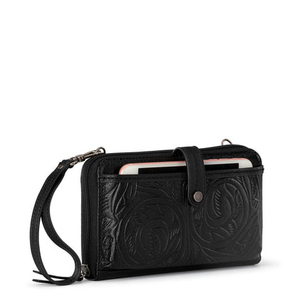 The Sak Iris Smartphone Wallet - Leather - Black Leaf Embossed