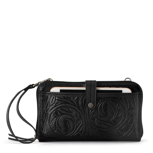 The Sak Iris Smartphone Wallet - Leather - Black Leaf Embossed