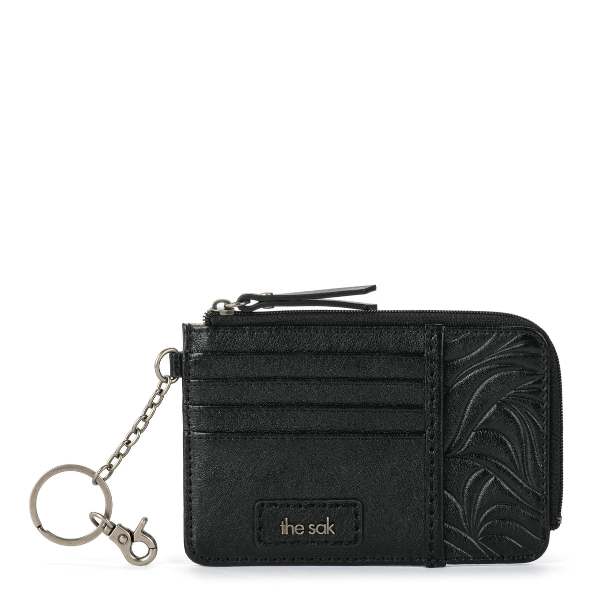 The Sak Iris Card Wallet - Leather - Black Leaf Embossed