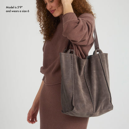 The Sak Los Feliz Tall Tote - Leather - Mushroom Suede