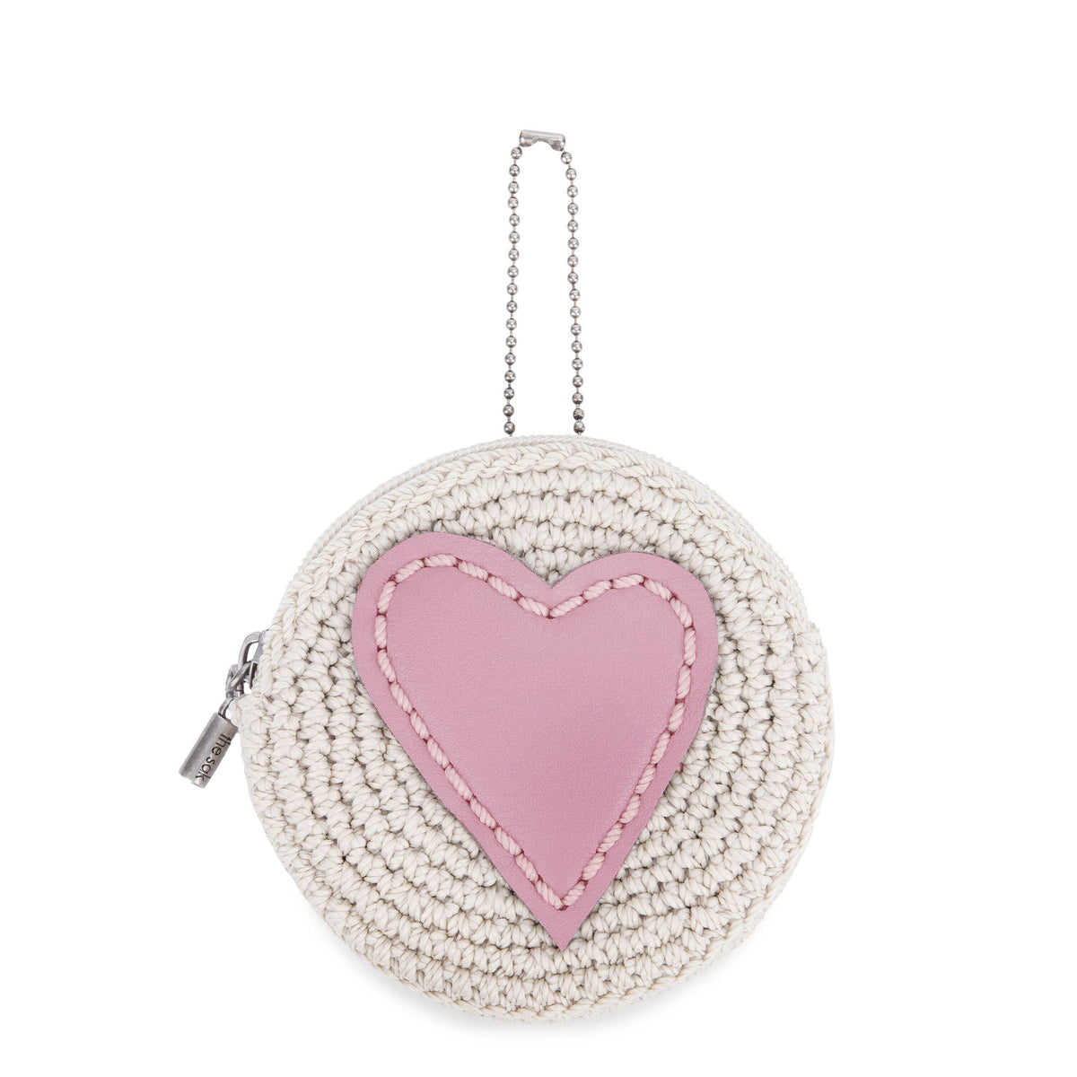 The Sak Circle Coin Pouch - Hand Crochet - Ecru Rosewood Heart