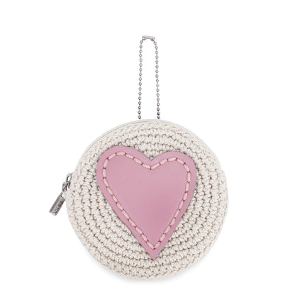 The Sak Circle Coin Pouch - Hand Crochet - Ecru Rosewood Heart