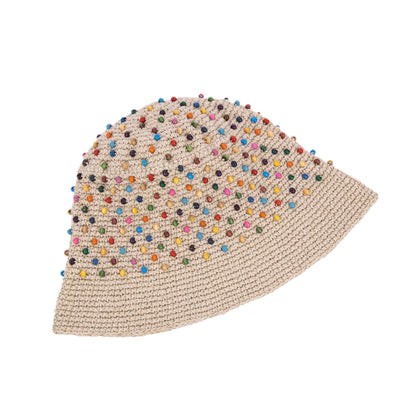 The Sak Lanie Bucket Hat - Hand Crochet - Ecru Multi Beads
