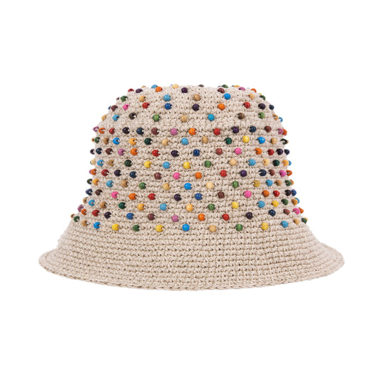The Sak Lanie Bucket Hat - Hand Crochet - Ecru Multi Beads