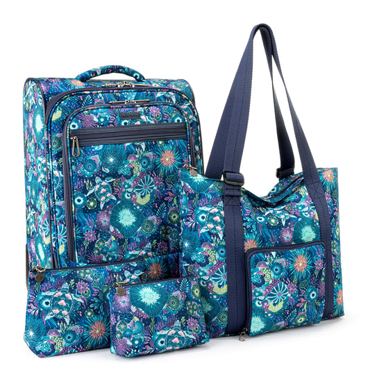 Sakroots On The Go 21" Spinner Luggage Bundle - EcoTwill - Royal Blue Seascape