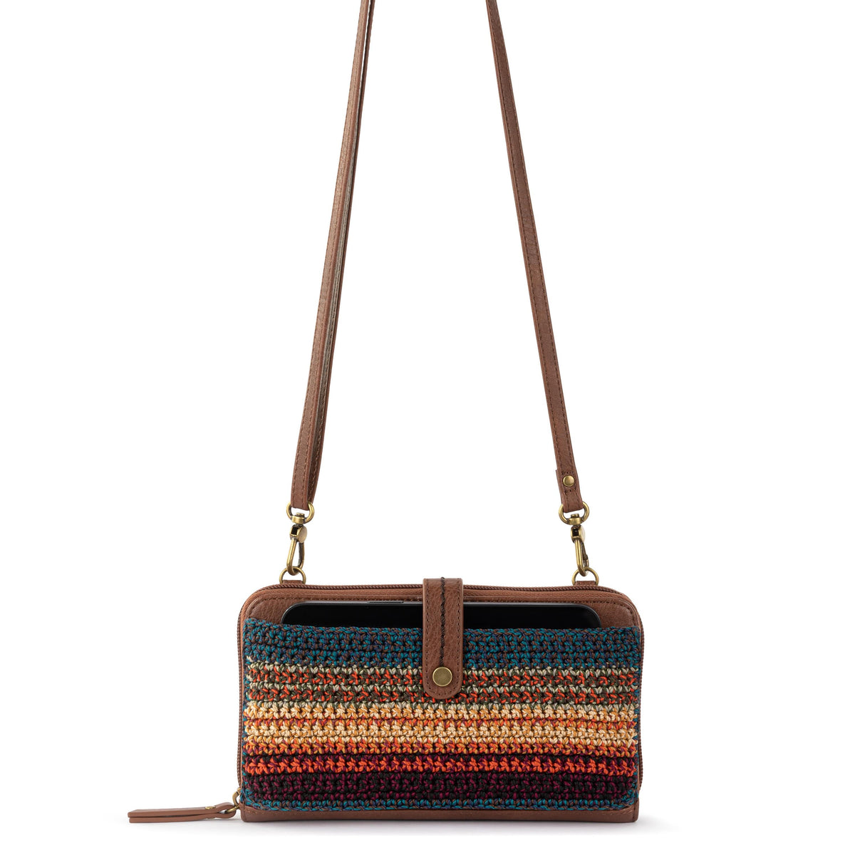 The Sak Iris Smartphone Wallet - Hand Crochet - Woodland Stripe