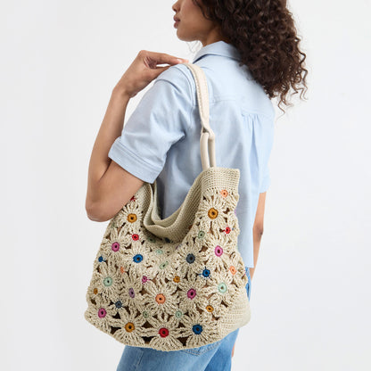 The Sak Los Feliz Large Tote - Hand Crochet - Natural Multi Flowers