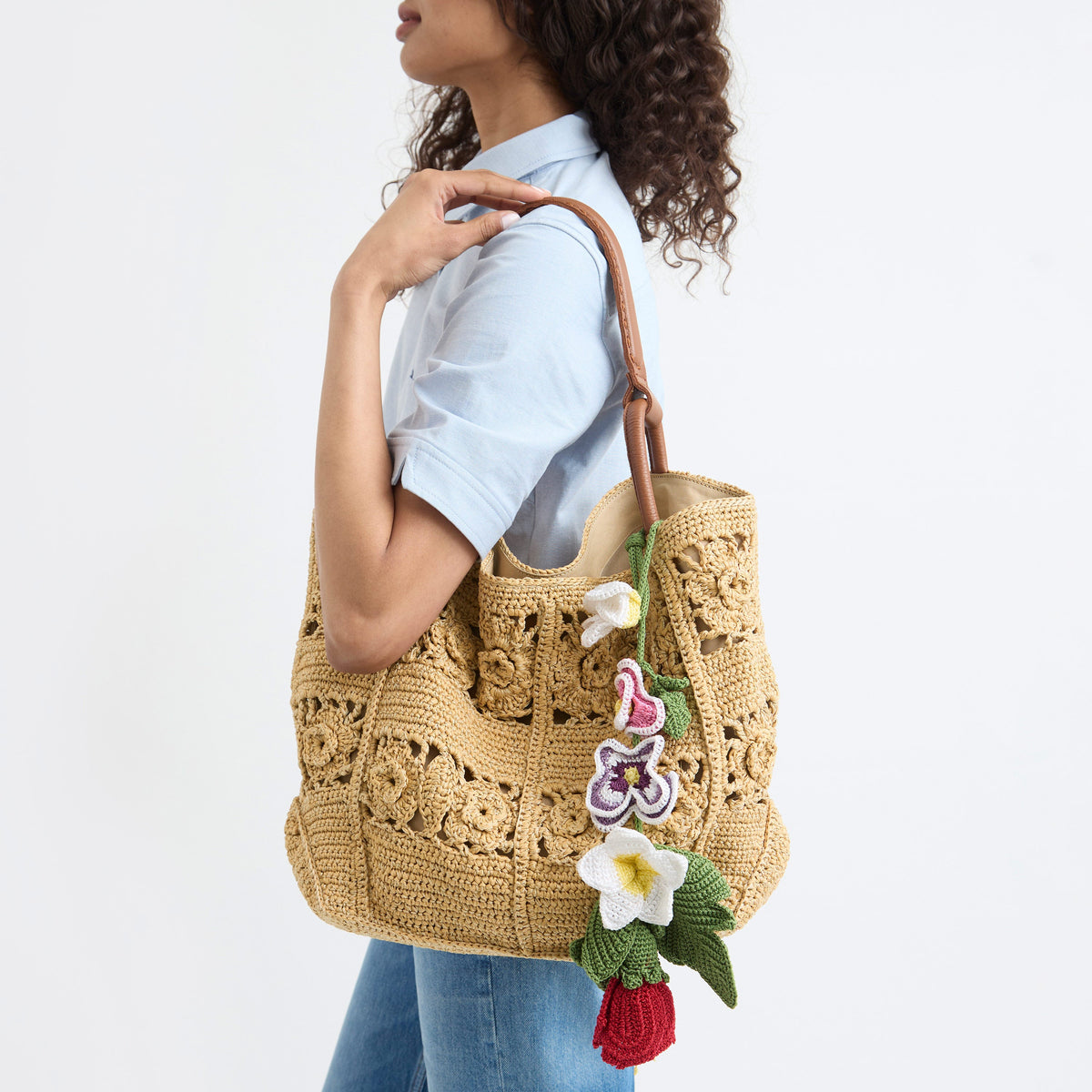 The Sak Los Feliz Large Tote - Hand Crochet - Natural Tonal Flower