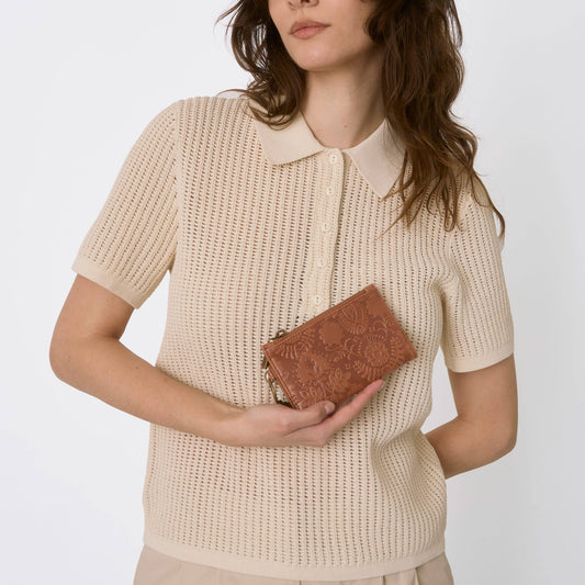 The Sak Encino Essential Wallet - Leather - Tobacco Floral Embossed
