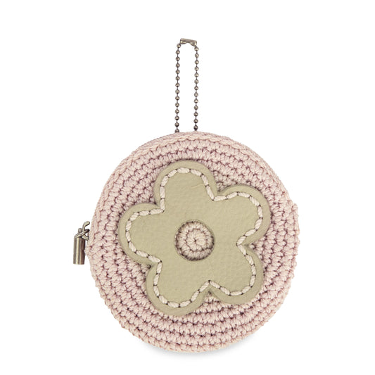 The Sak Circle Coin Pouch - Hand Crochet - Pink Sand Flower