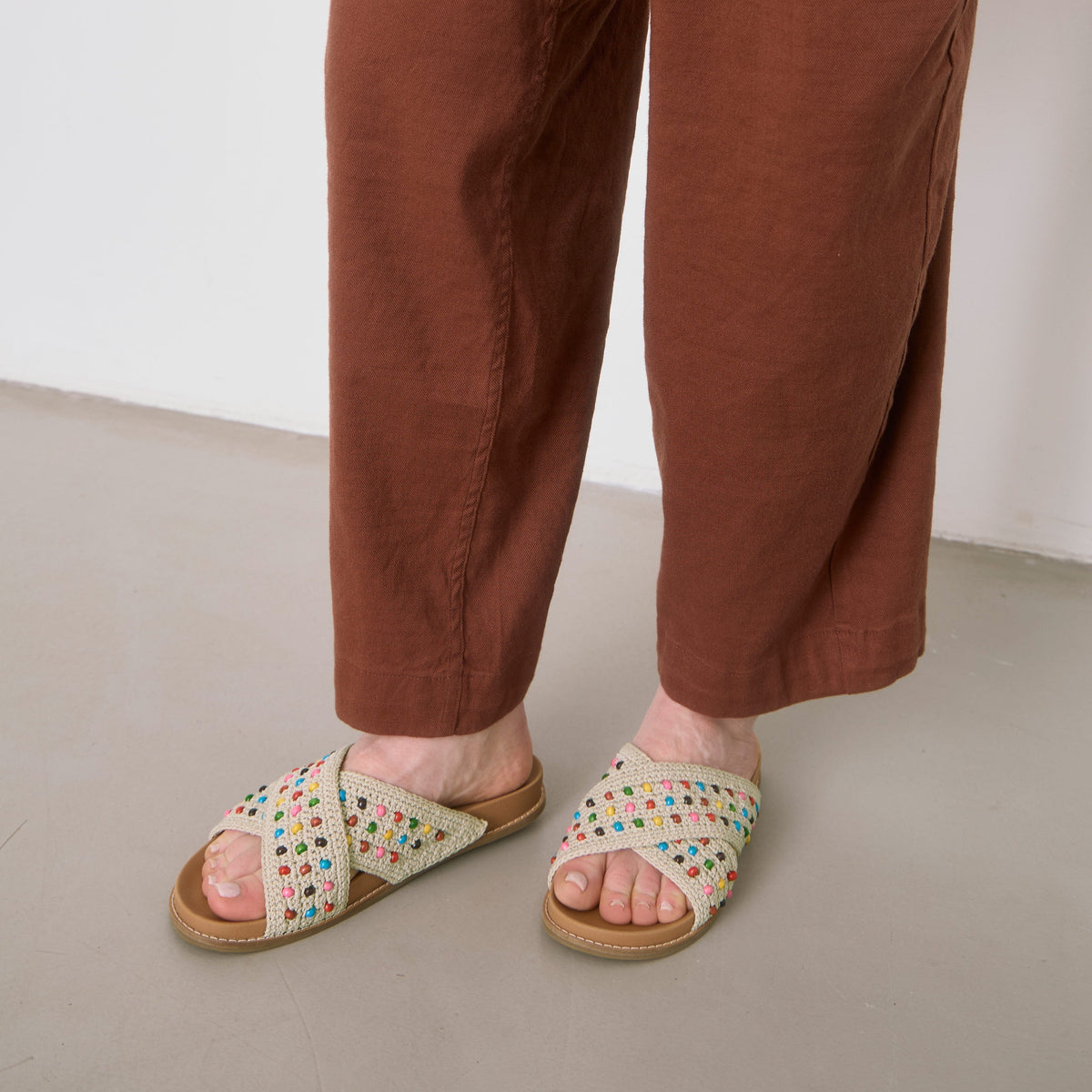 The Sak Penelope Sandal - Hand Crochet - Ecru Multi Beads