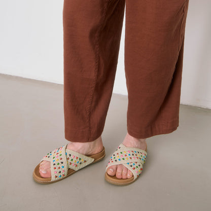 The Sak Penelope Sandal - Hand Crochet - Ecru Multi Beads