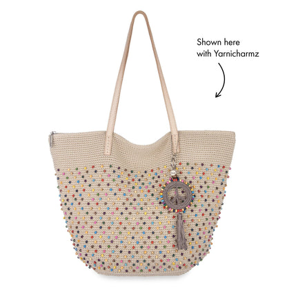 The Sak Faye Large Tote - Hand Crochet - Ecru Multi Beads