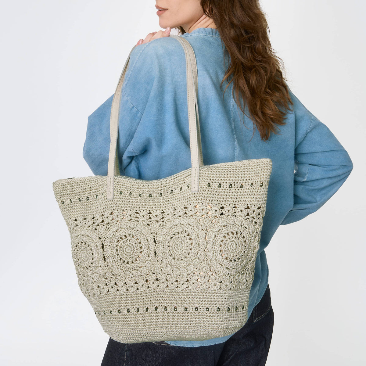 The Sak Faye Large Tote - Hand Crochet - Natural Medallion