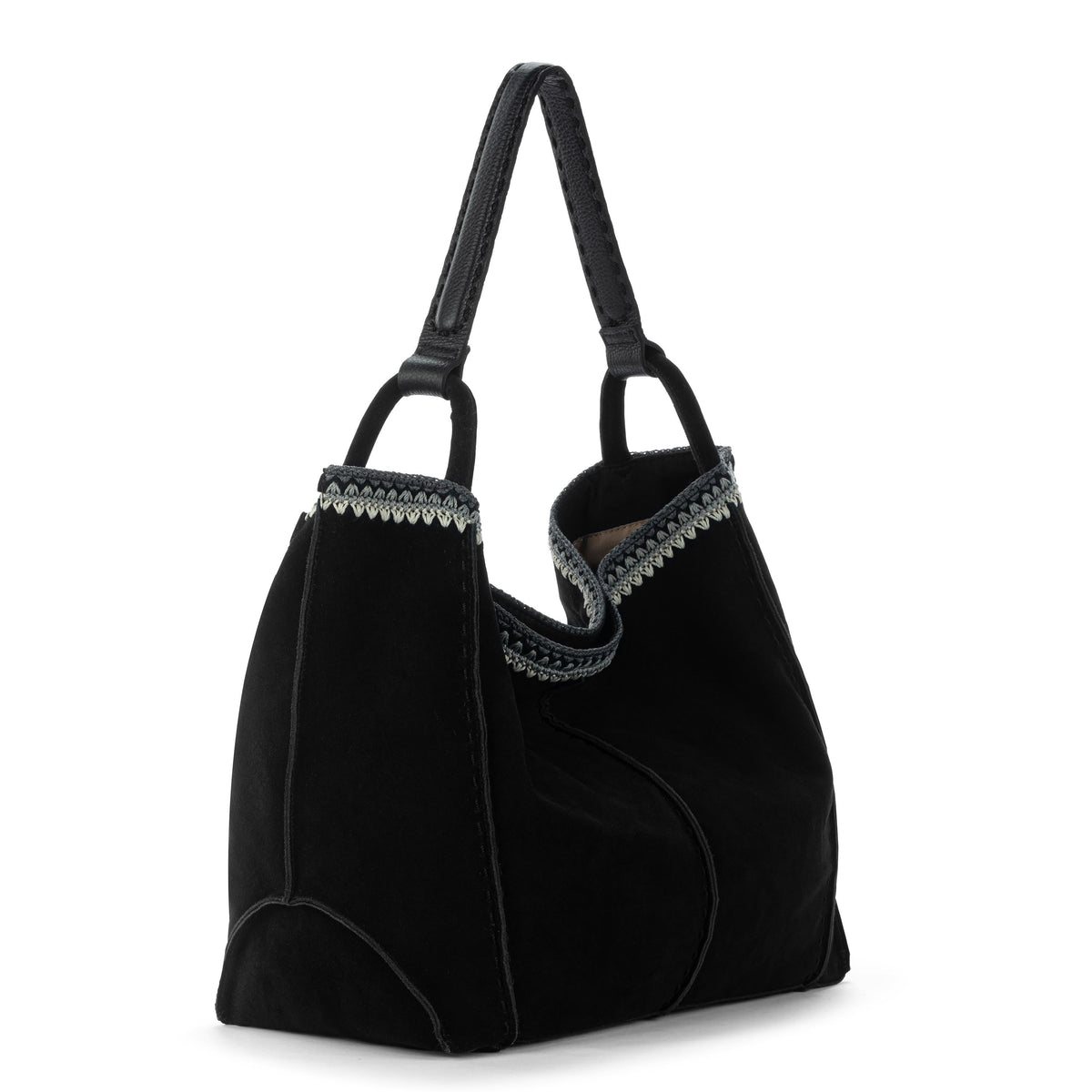 The Sak Los Feliz Large Tote - Leather - Black Suede Blanket Stitch