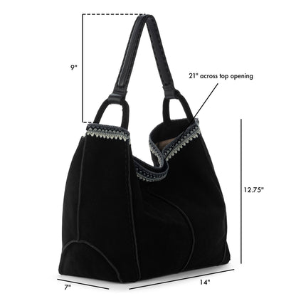 The Sak Los Feliz Large Tote - Leather - Black Suede Blanket Stitch
