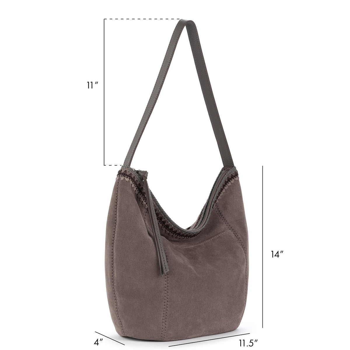 The Sak Sequoia Hobo - Leather - Mushroom Suede Blanket Stitch