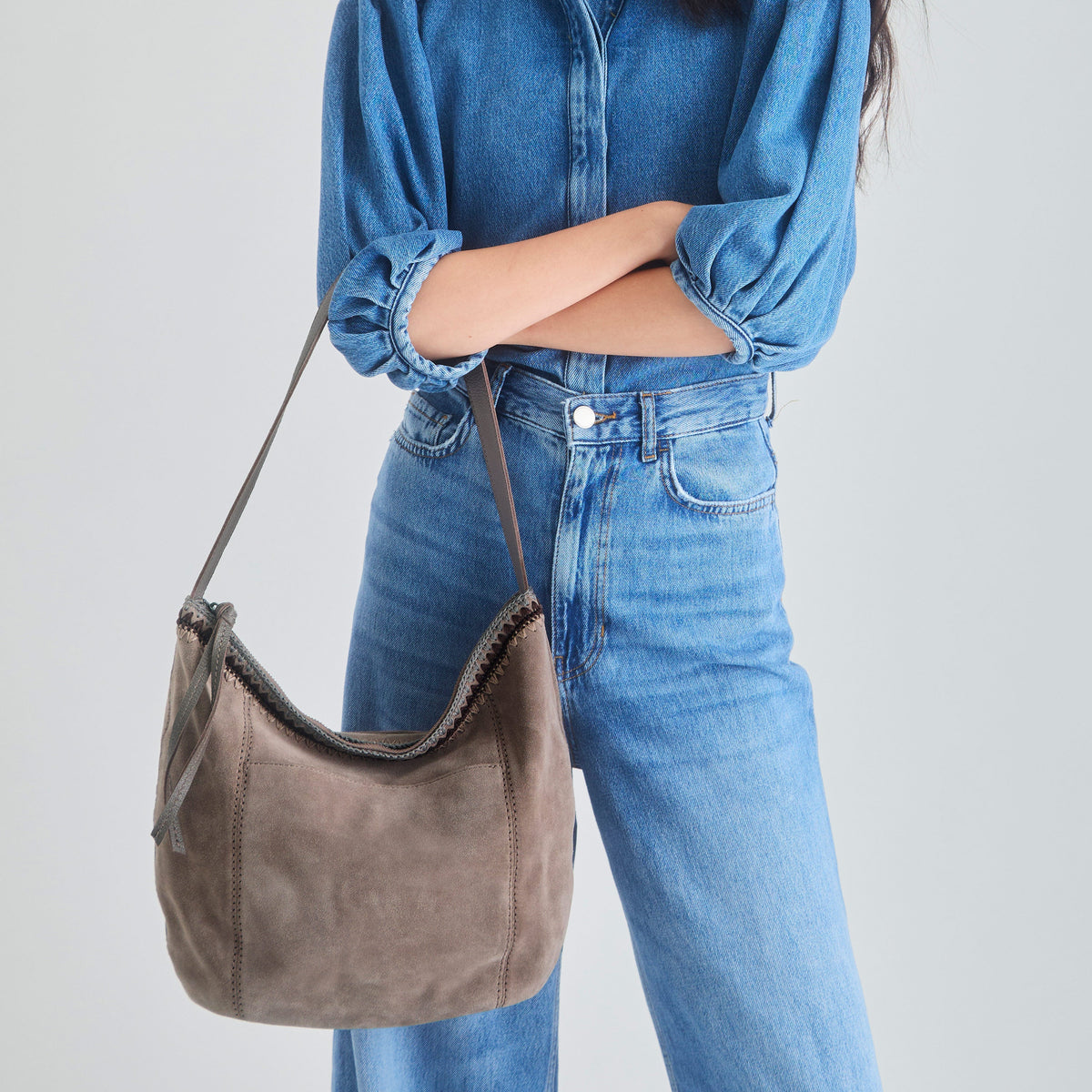 The Sak Sequoia Hobo - Leather - Mushroom Suede Blanket Stitch