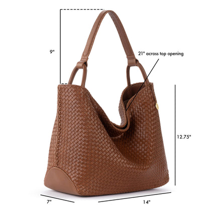 The Sak Los Feliz Large Tote - Leather - Woven Cognac