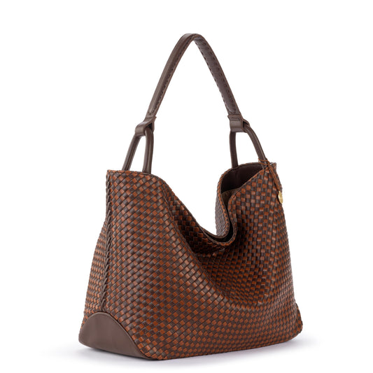 The Sak Los Feliz Large Tote - Leather - Woven Mahogany Cognac