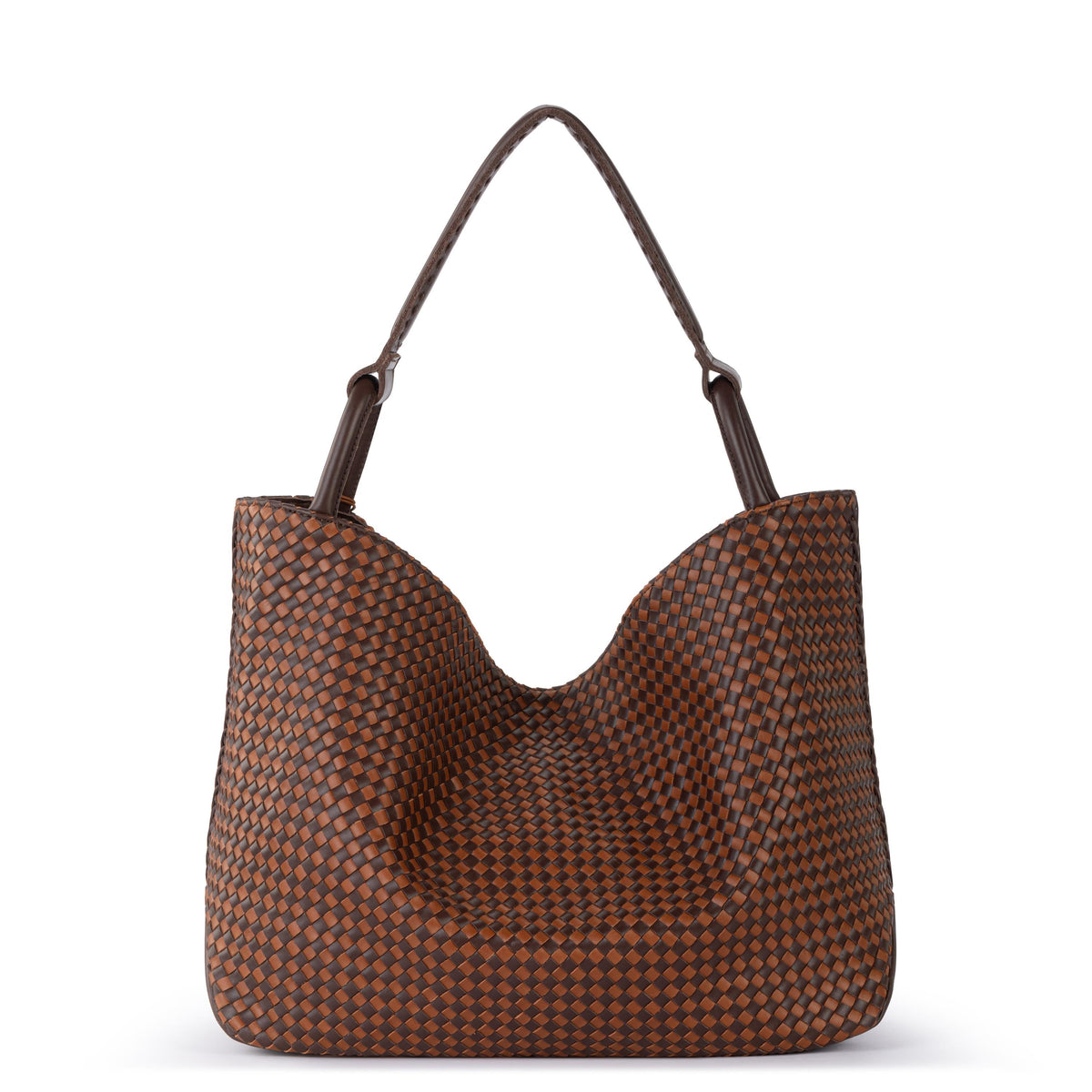The Sak Los Feliz Large Tote - Leather - Woven Mahogany Cognac