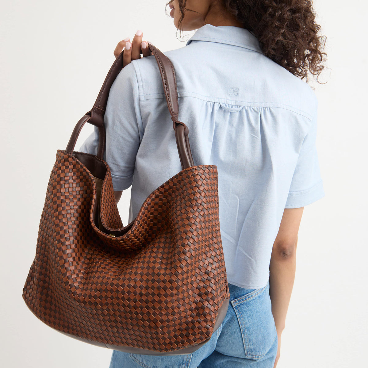 The Sak Los Feliz Large Tote - Leather - Woven Mahogany Cognac