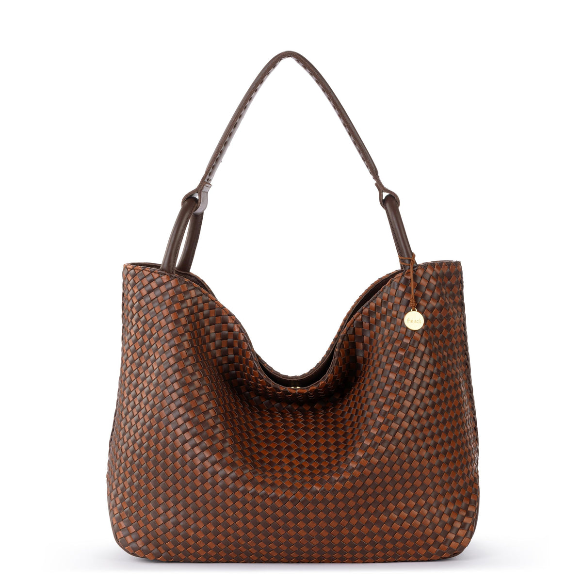 The Sak Los Feliz Large Tote - Leather - Woven Mahogany Cognac