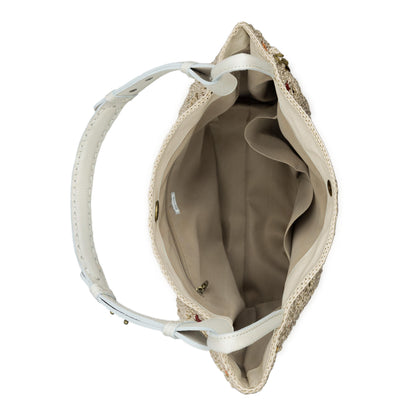 The Sak Los Feliz Med Tote - Hand Crochet - Natural Multi Flowers