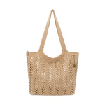 The Sak Sola Carryall Tote - Hand Crochet - Bamboo With Gold