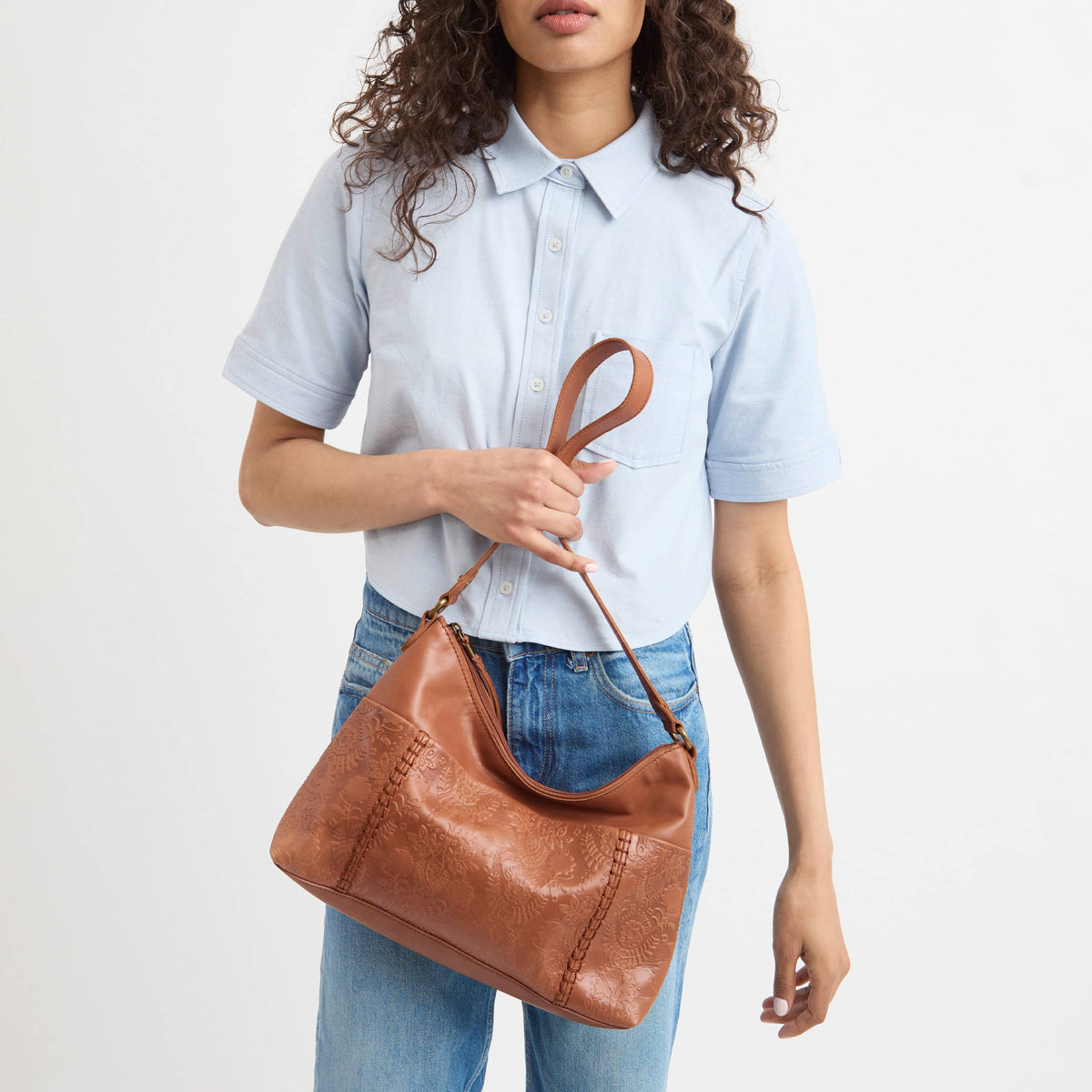 The Sak Melrose Shoulder Bag - Leather - Tobacco Floral Embossed