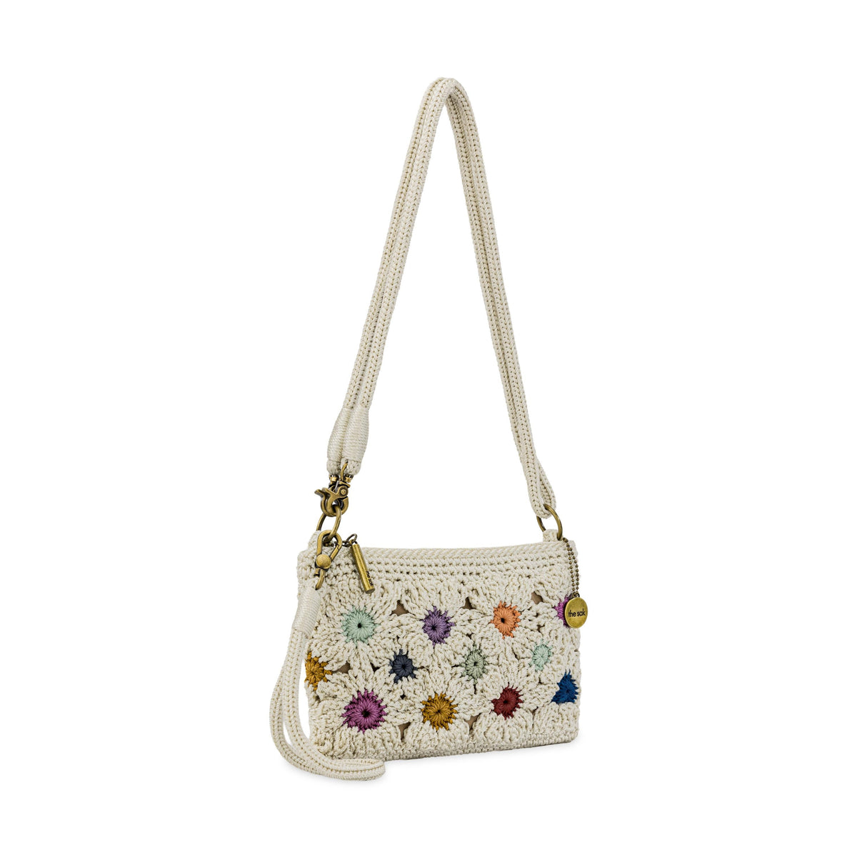 The Sak Vita Convertible Wristlet - Hand Crochet - Natural Multi Flowers