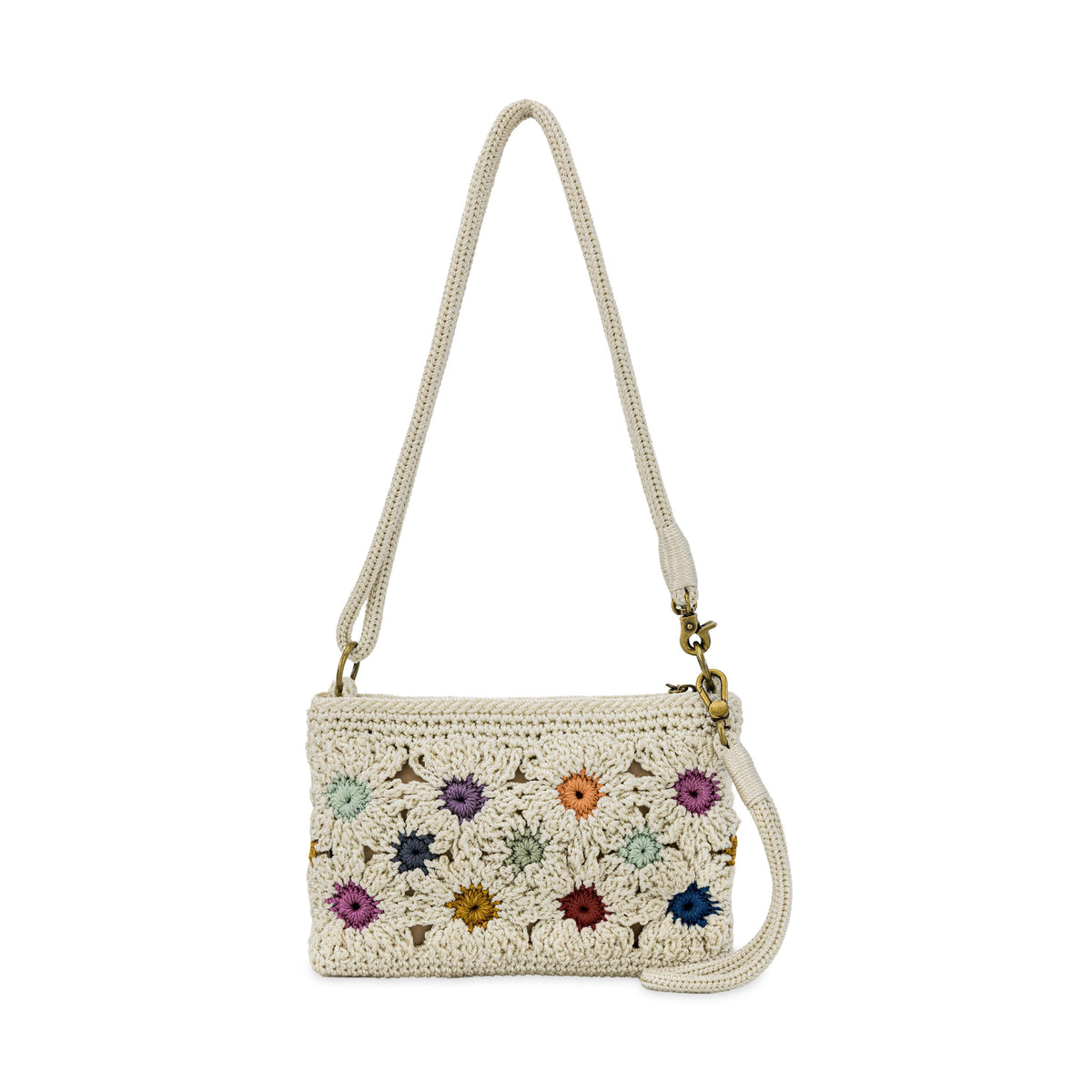 The Sak Vita Convertible Wristlet - Hand Crochet - Natural Multi Flowers