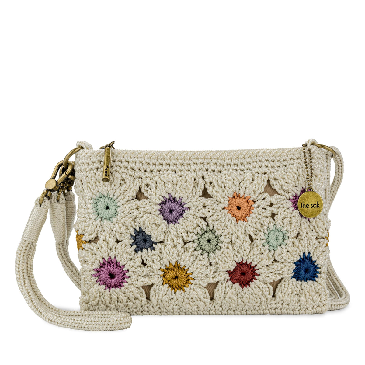 The Sak Vita Convertible Wristlet - Hand Crochet - Natural Multi Flowers