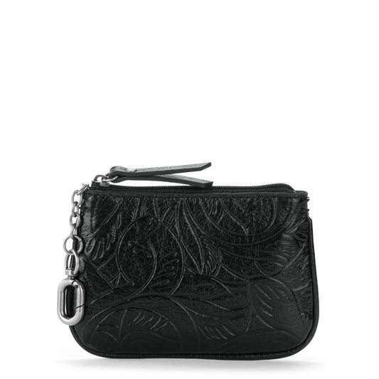 The Sak Cypress Small Card Wallet - Leather - Black Leaf Embossed