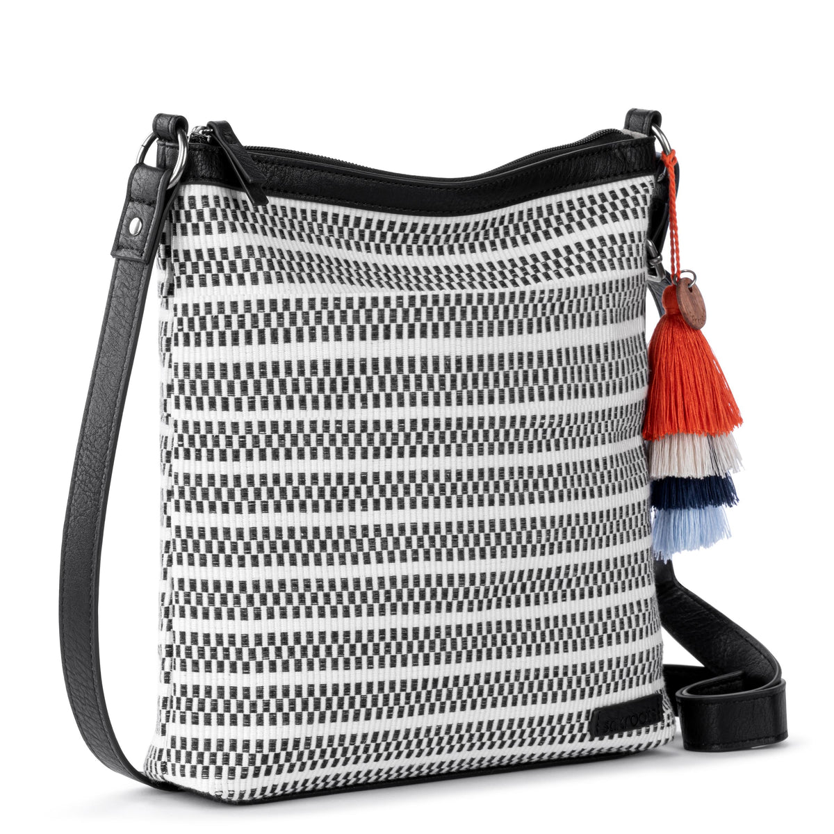 Sakroots Banyan Basic Crossbody - Straw - Black and White Woven
