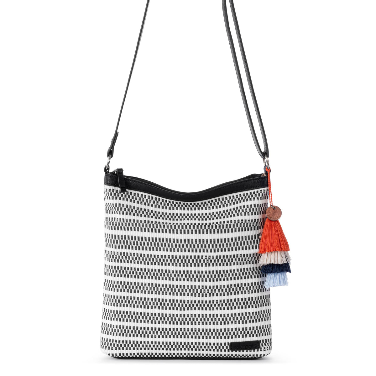 Sakroots Banyan Basic Crossbody - Straw - Black and White Woven