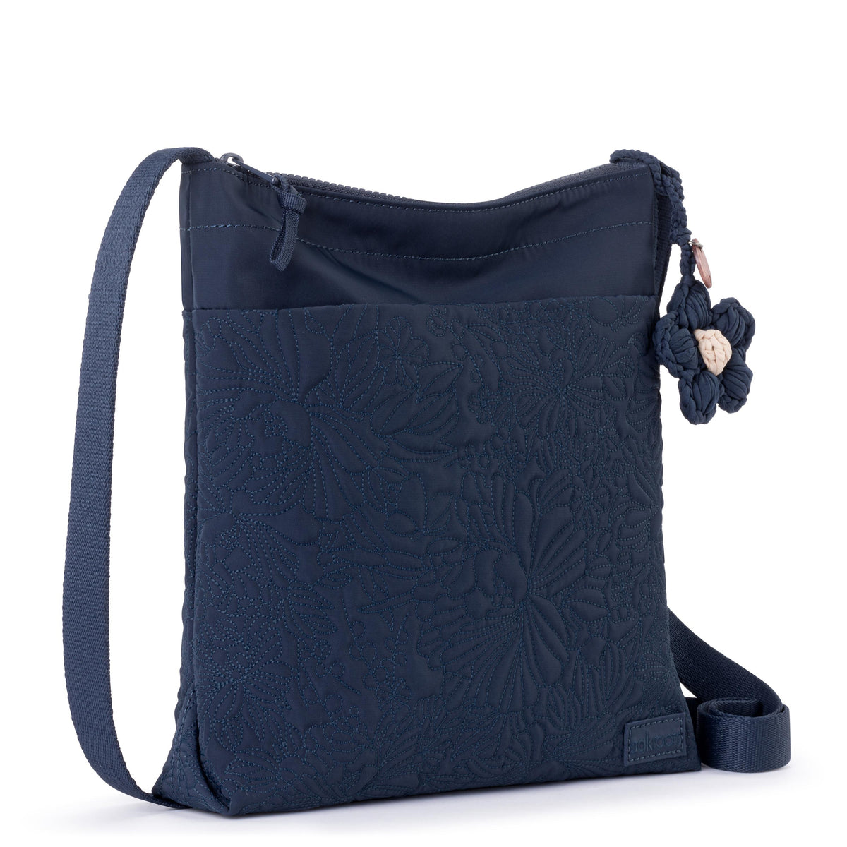 Sakroots Banyan Basic Crossbody - EcoTwill - Navy Flower Blossom Quilted