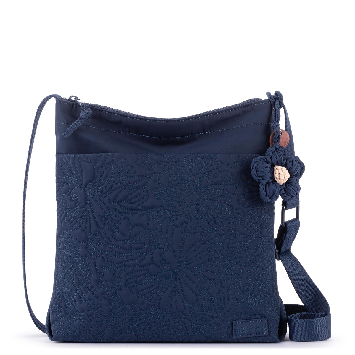 Sakroots Banyan Basic Crossbody - EcoTwill - Navy Flower Blossom Quilted